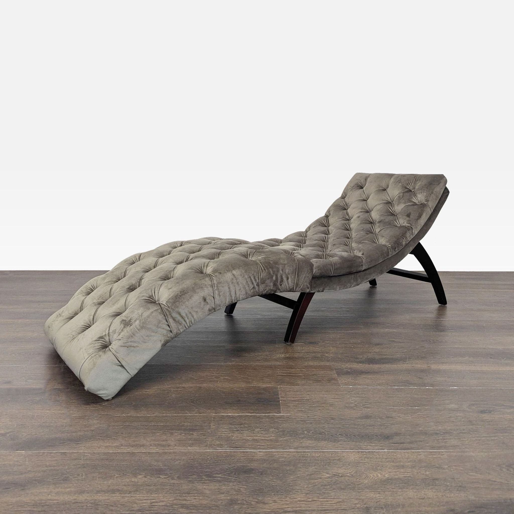 Noble House Home Tufted Gray Velvet Lounge Chaise - Image 1