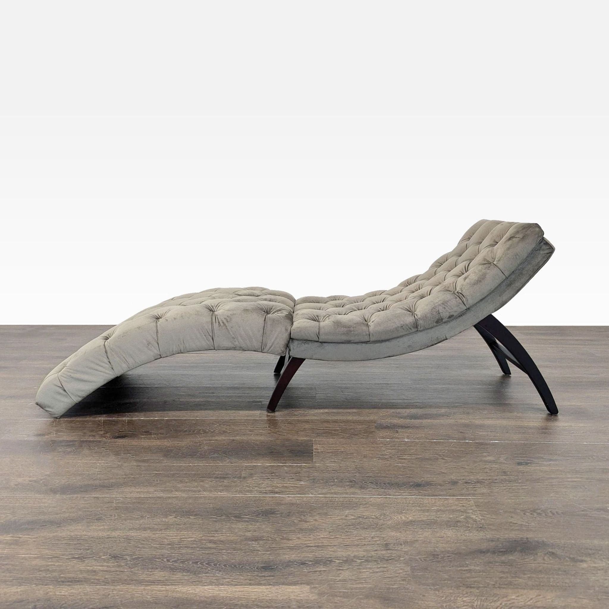 Noble House Home Tufted Gray Velvet Lounge Chaise - Thumbnail 2