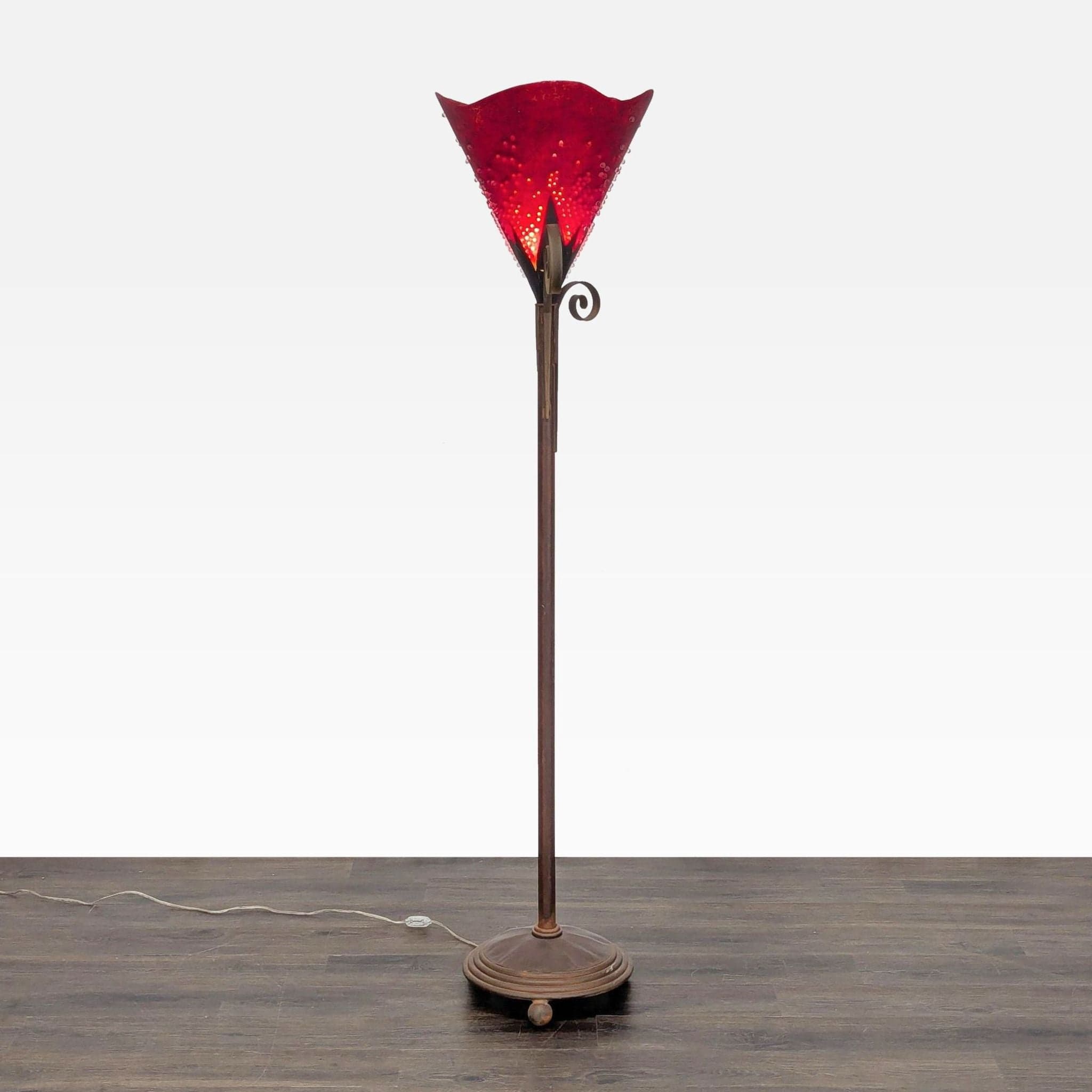Decorative Red Art Glass Floor Lamp With Metal Stand - Thumbnail 3