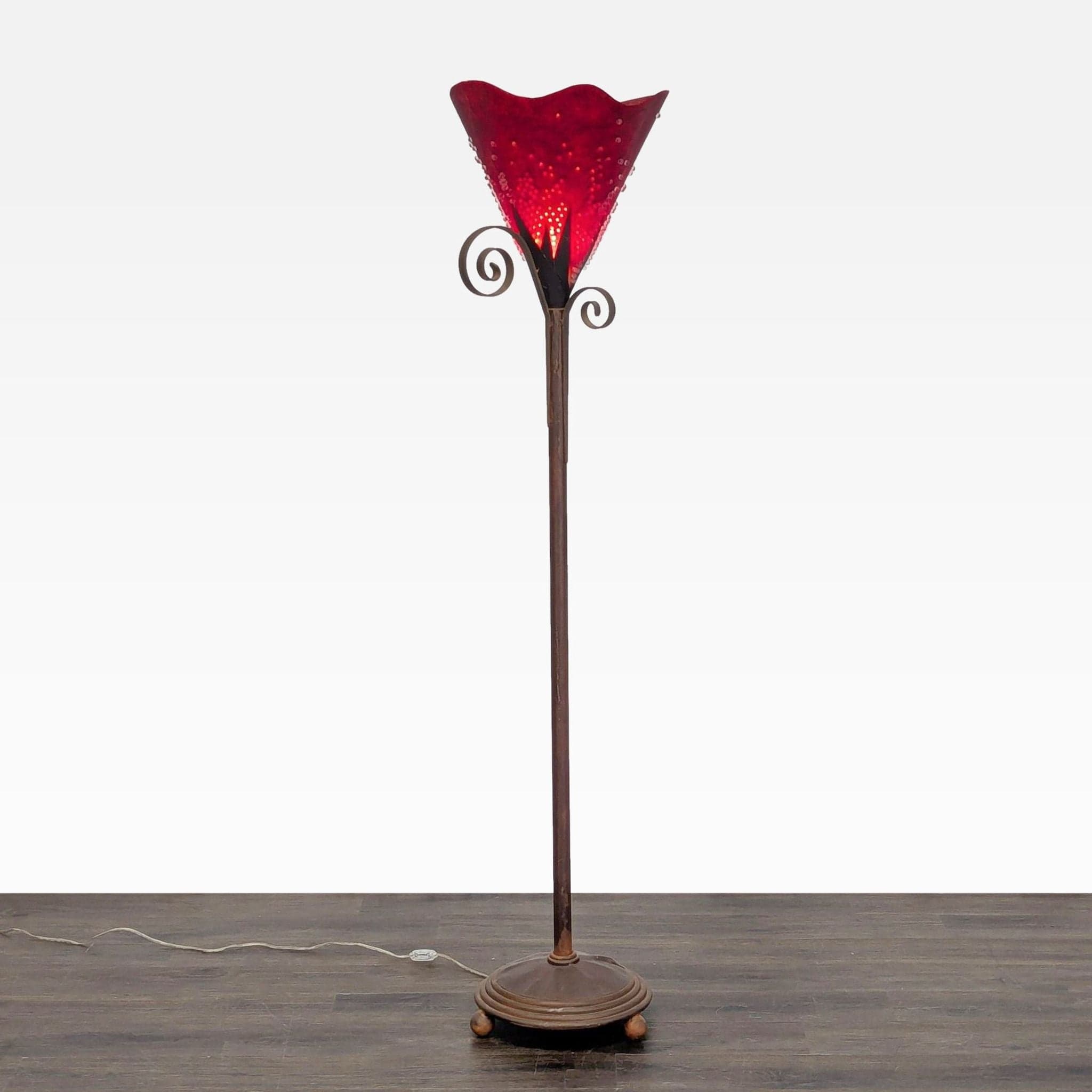 Decorative Red Art Glass Floor Lamp With Metal Stand - Image 1