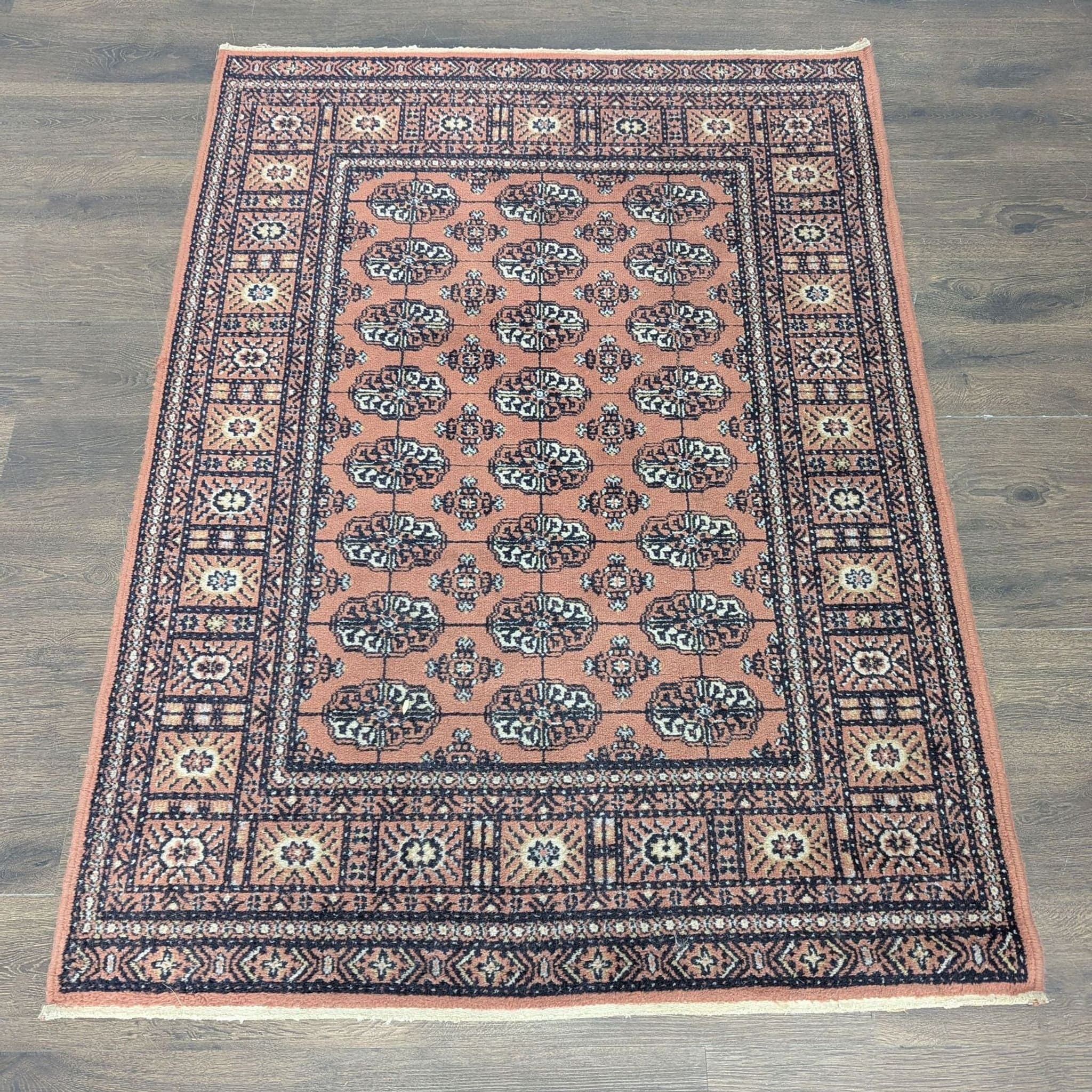 Caspian 4x6 Traditional Pattern Rug with Floral Border, Warm Rust and Black Tones - Image 1