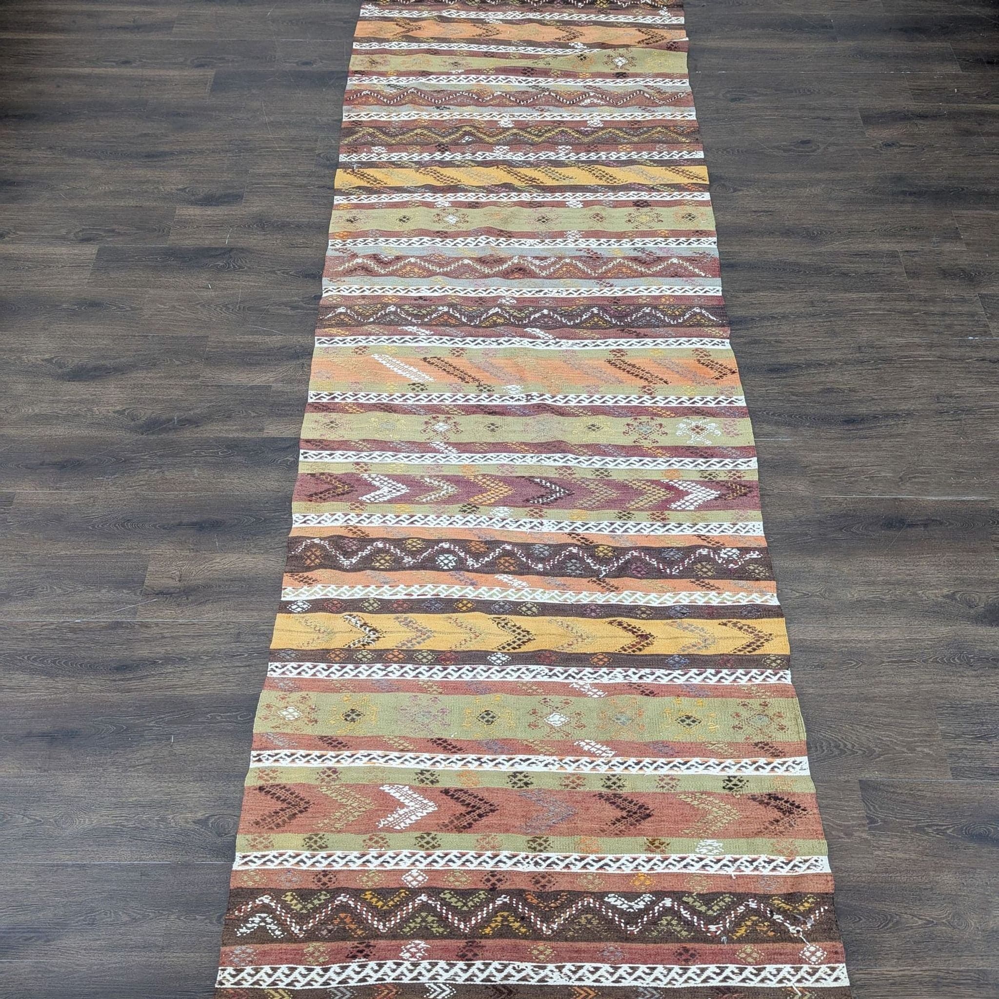 Handwoven 16.5x4 Runner Rug with Zigzag Patterns and Earthy Tones - Image 1