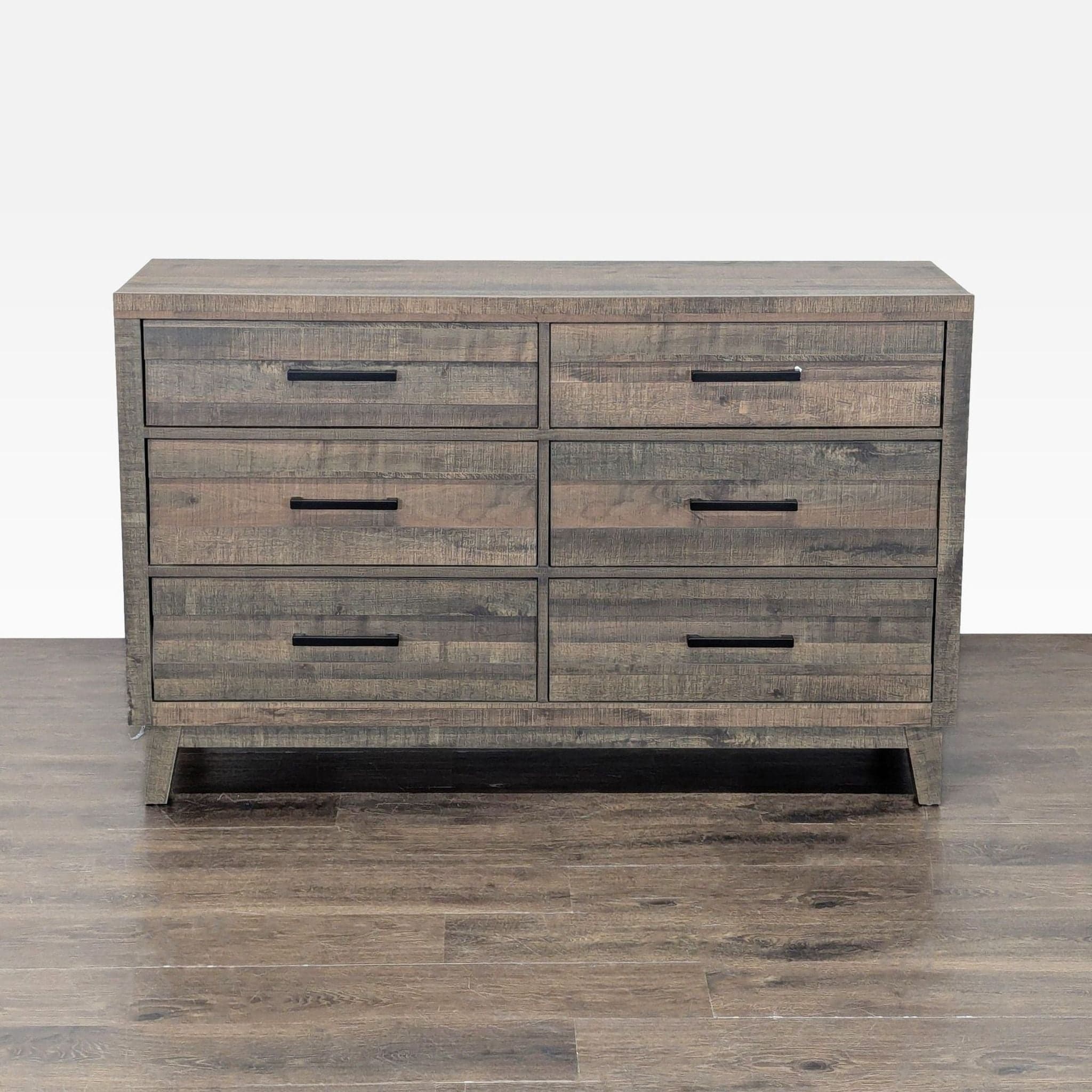 Crown Mark 6-Drawer Rustic Wood Dresser with Modern Black Handles - Image 1