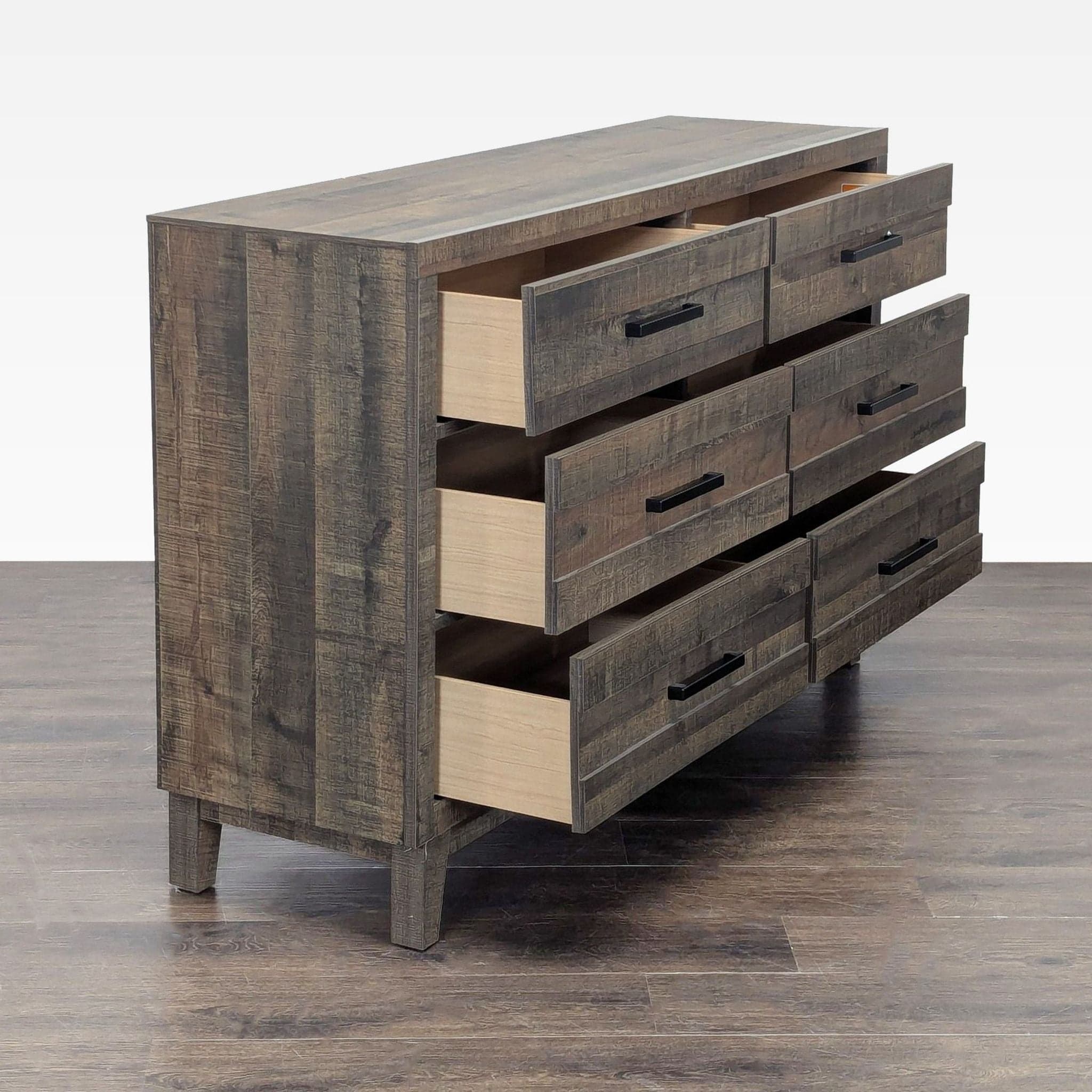 Crown Mark 6-Drawer Rustic Wood Dresser with Modern Black Handles - Thumbnail 2