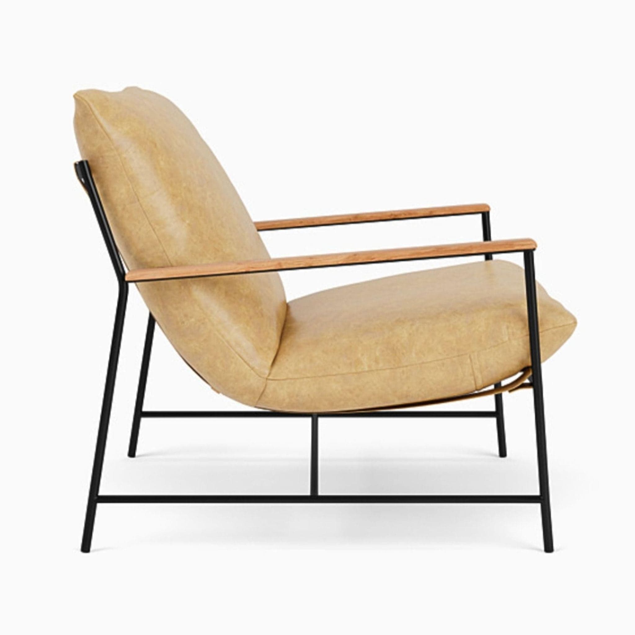 Denver Modern Vail Lounge Chair with Tan Leather Cushion and Black Metal Frame - Thumbnail 3