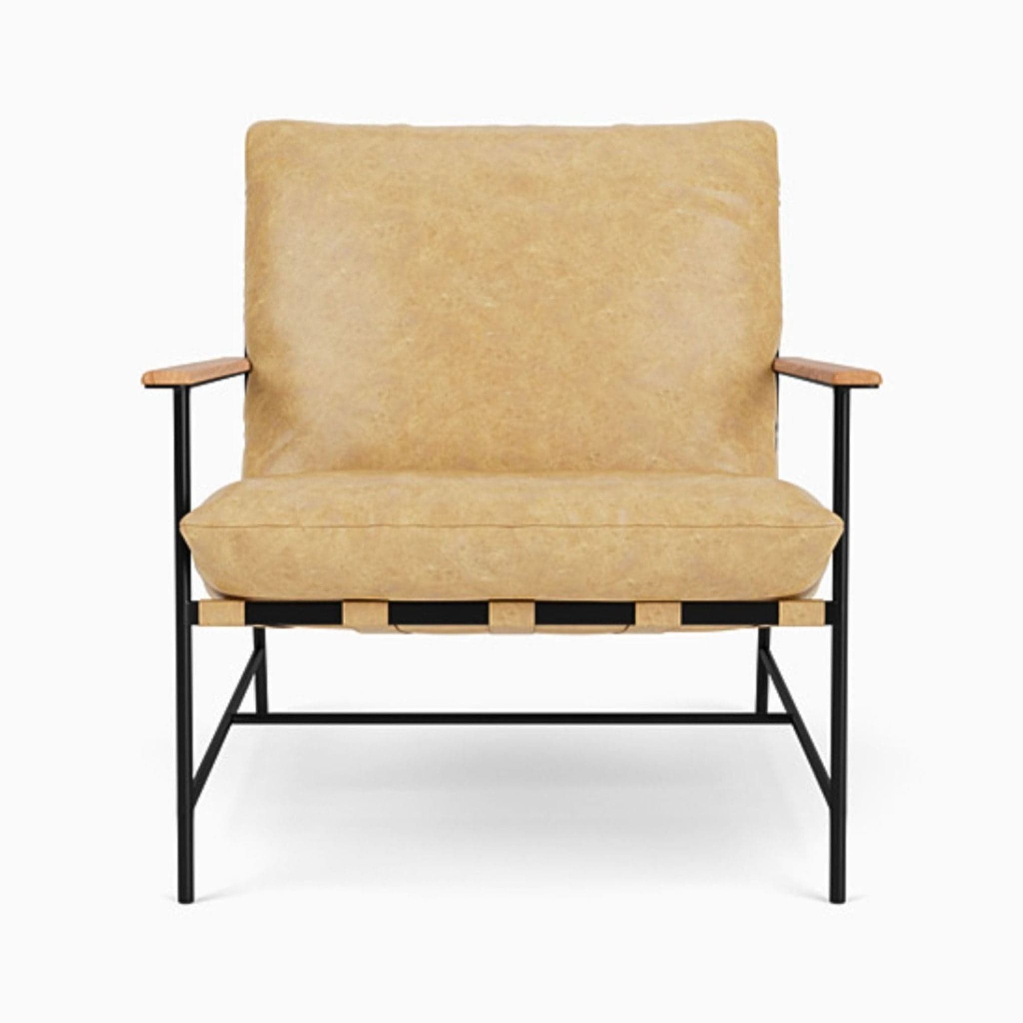 Denver Modern Vail Lounge Chair with Tan Leather Cushion and Black Metal Frame - Image 1