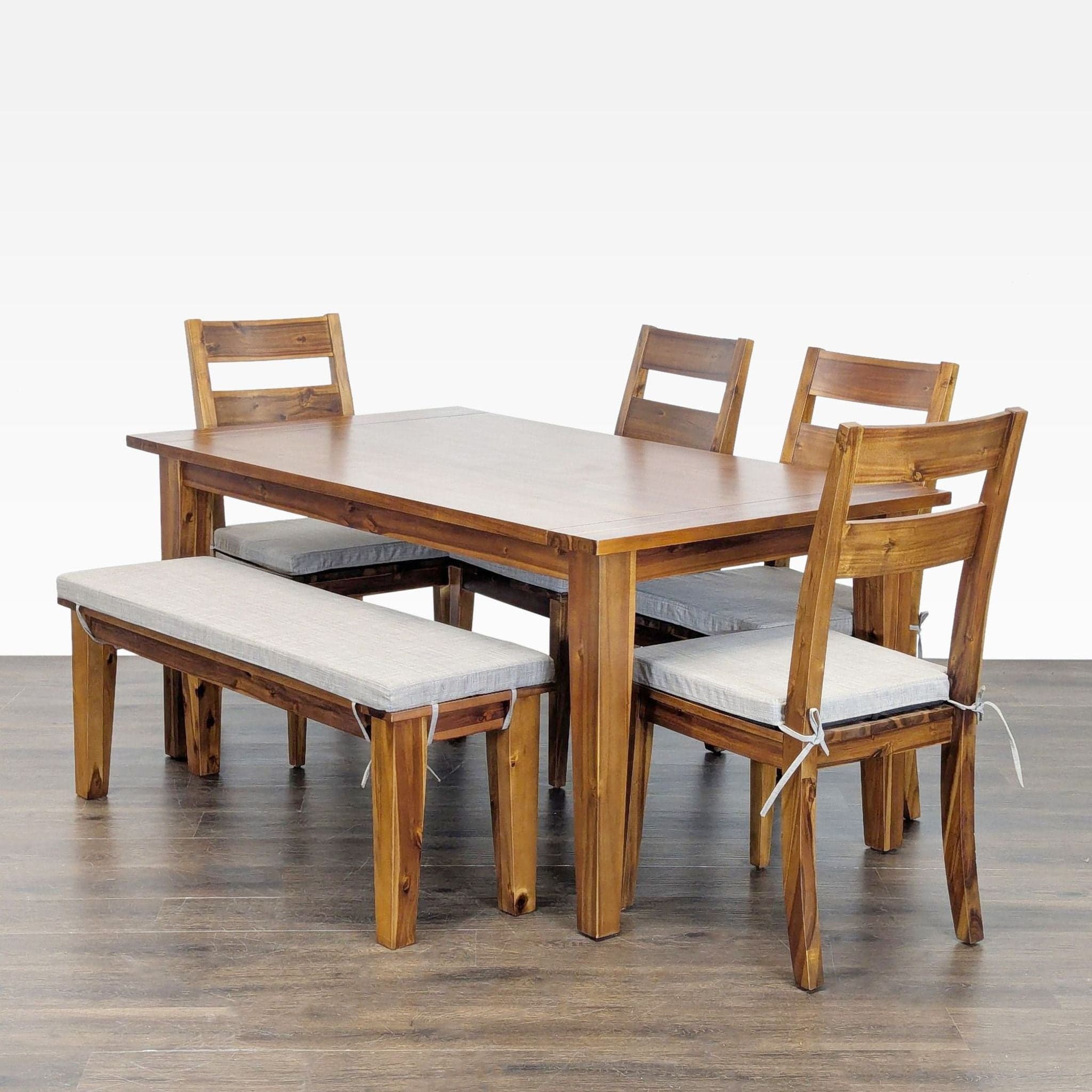 Terrace Living Company 6-Piece Wooden Dining Set with Bench and Cushioned Seats - Thumbnail 2