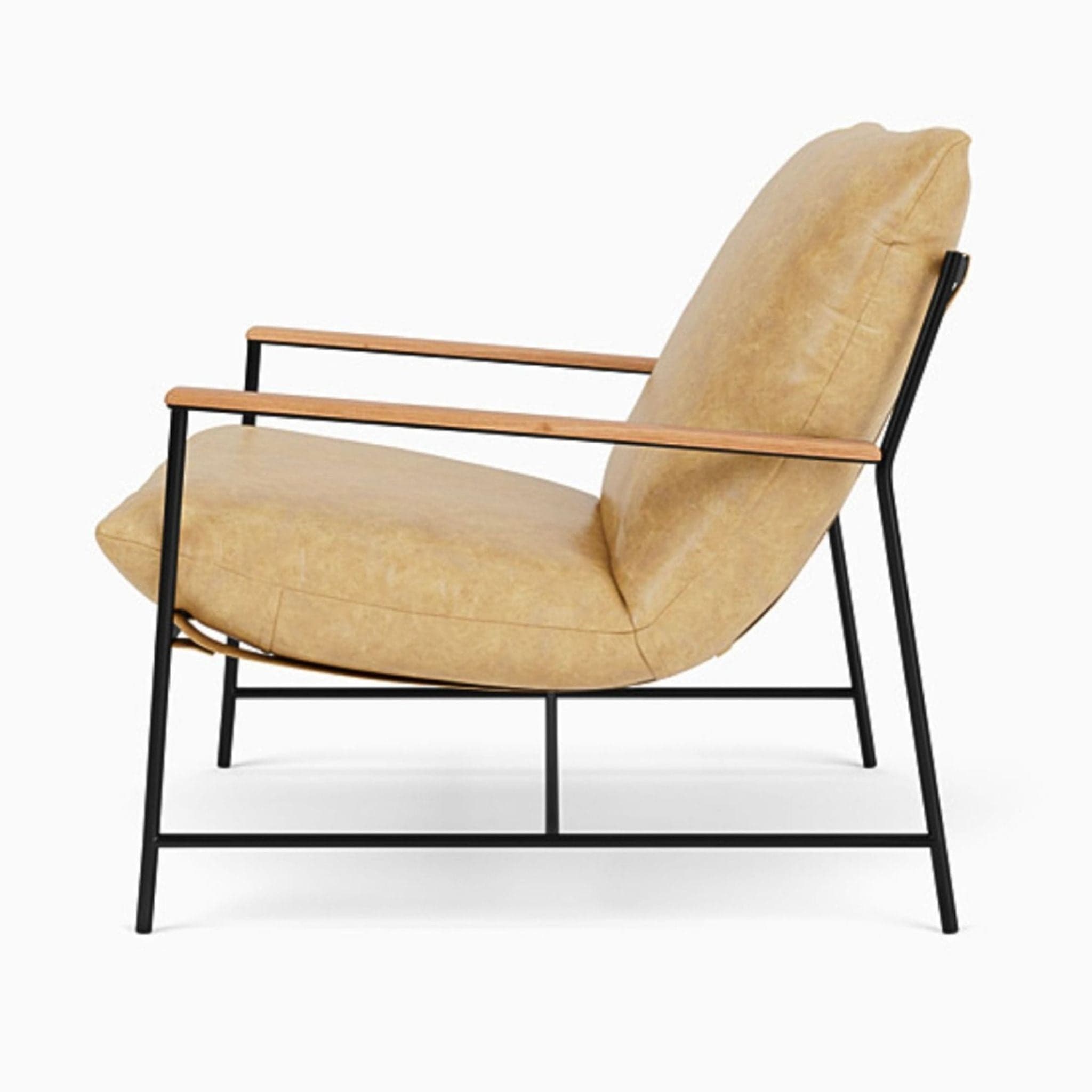 Denver Modern Vail Lounge Chair with Tan Leather Cushion and Black Metal Frame - Thumbnail 5