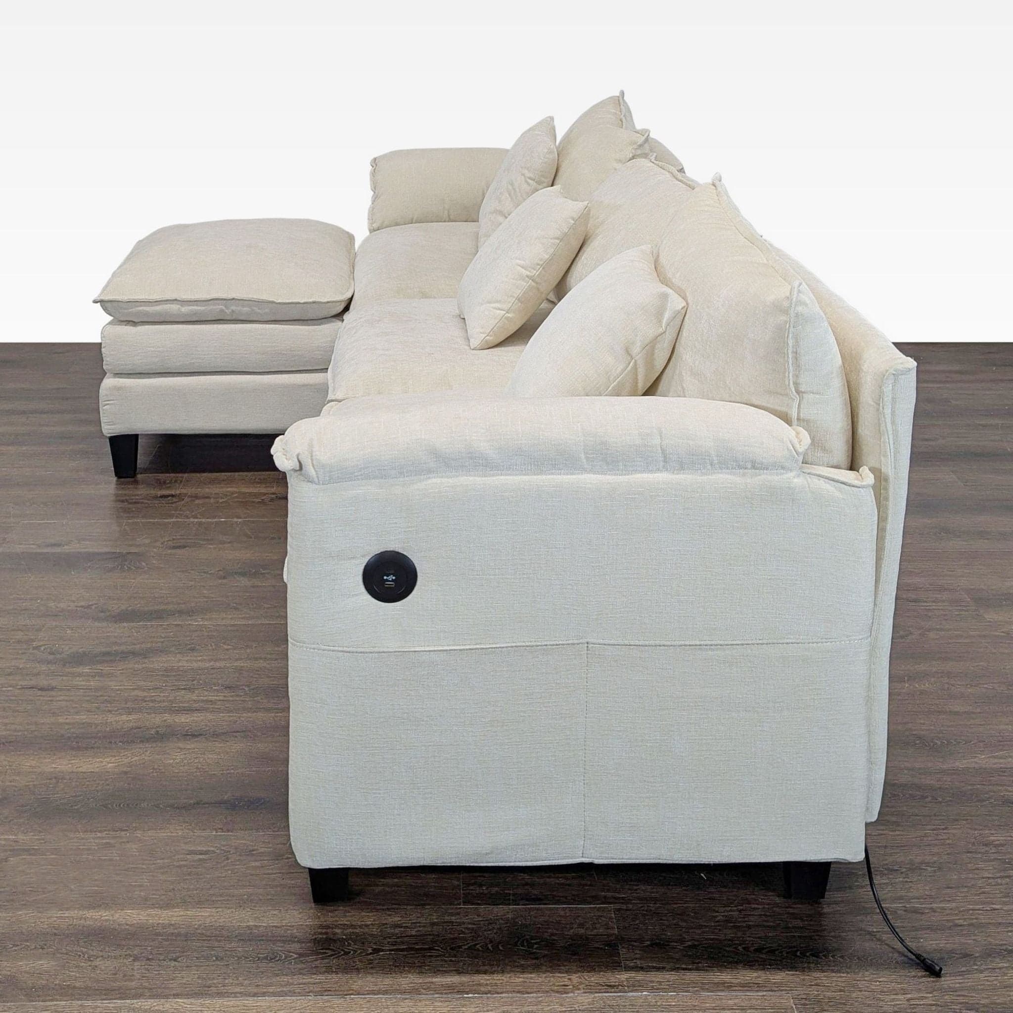 Modern Beige 3-Seat Sectional Sofa with Chaise and Cushions - Thumbnail 5