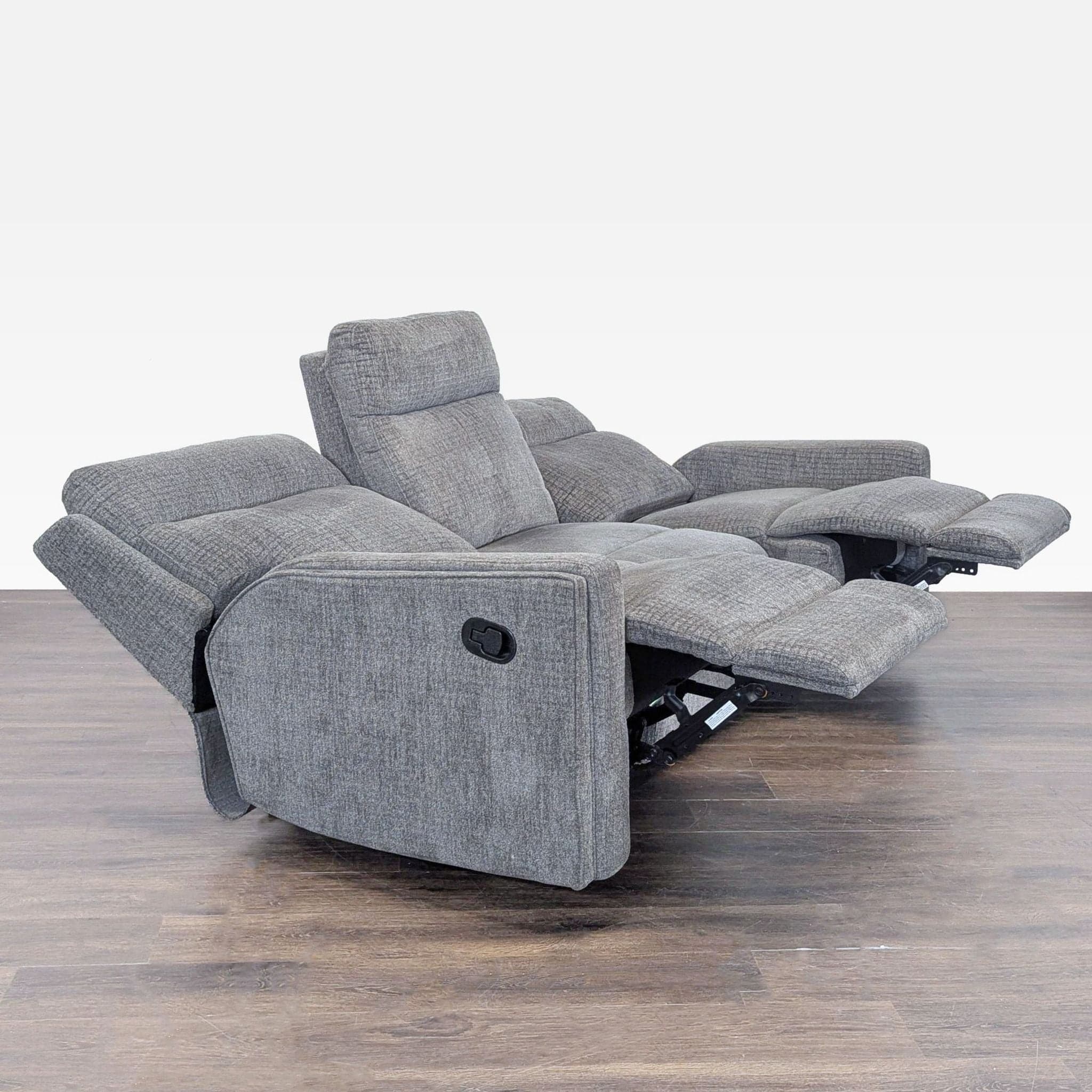 Living Spaces 3-Seat Reclining Sofa in Gray Fabric - Thumbnail 2
