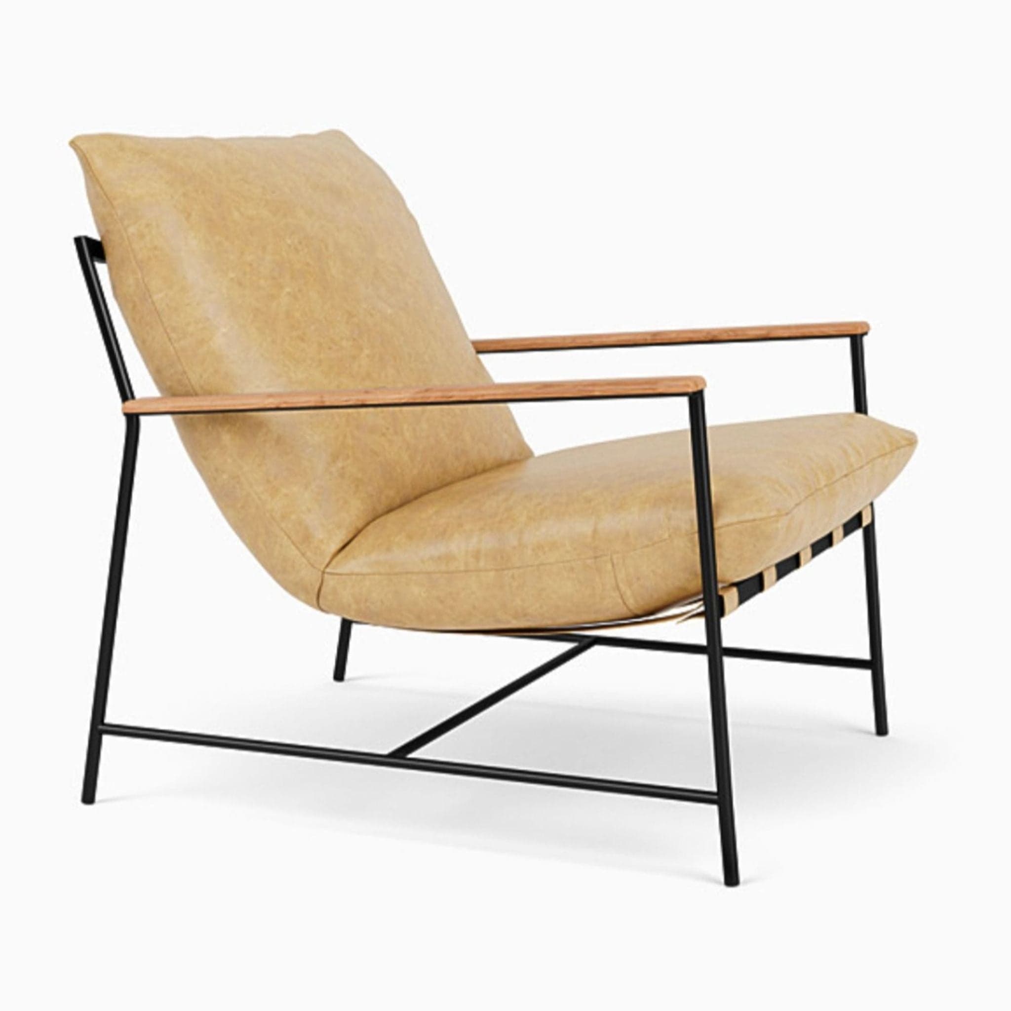 Denver Modern Vail Lounge Chair with Tan Leather Cushion and Black Metal Frame - Thumbnail 2