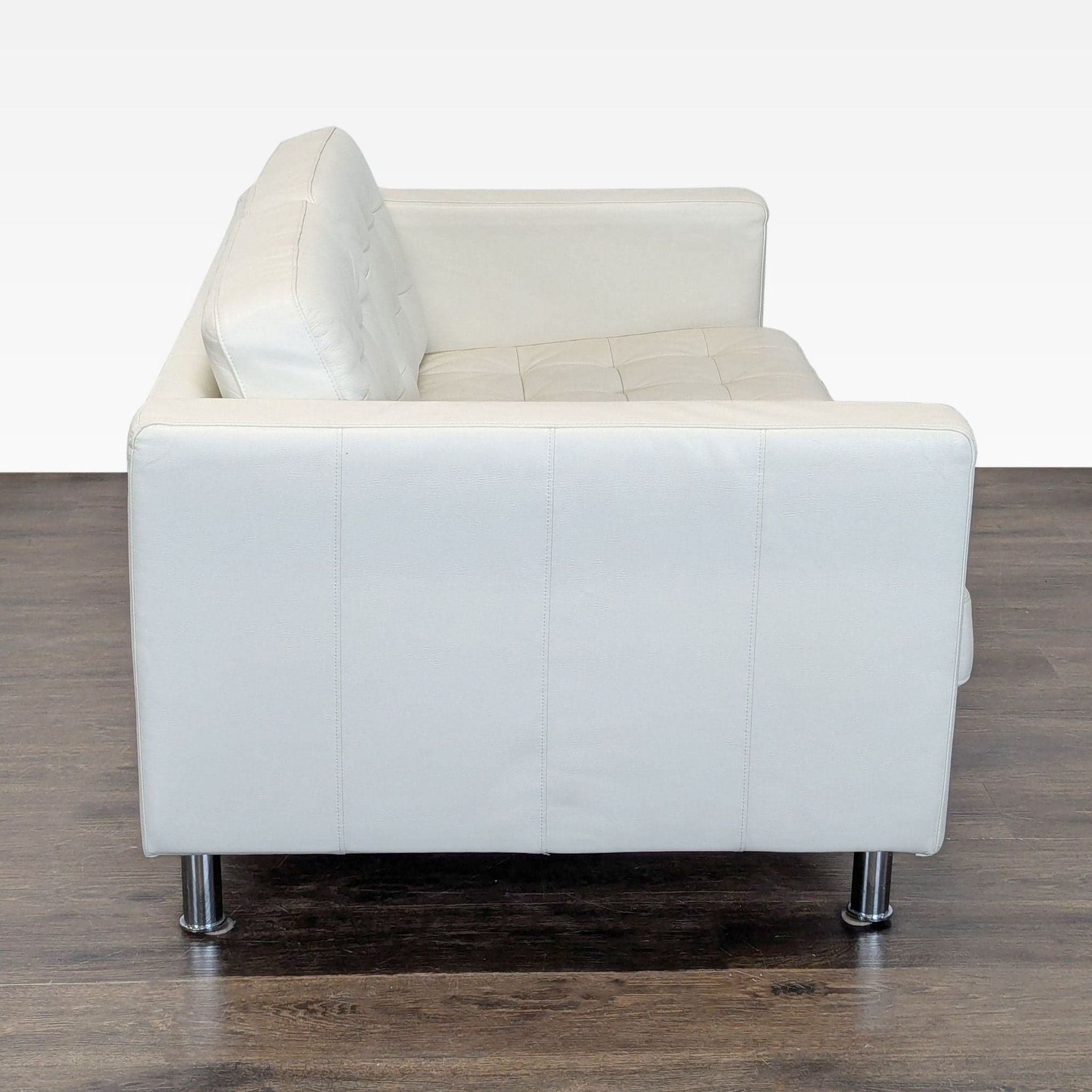 Ikea Morabo Modern White Leather Loveseat with Stainless Steel Legs - Thumbnail 3