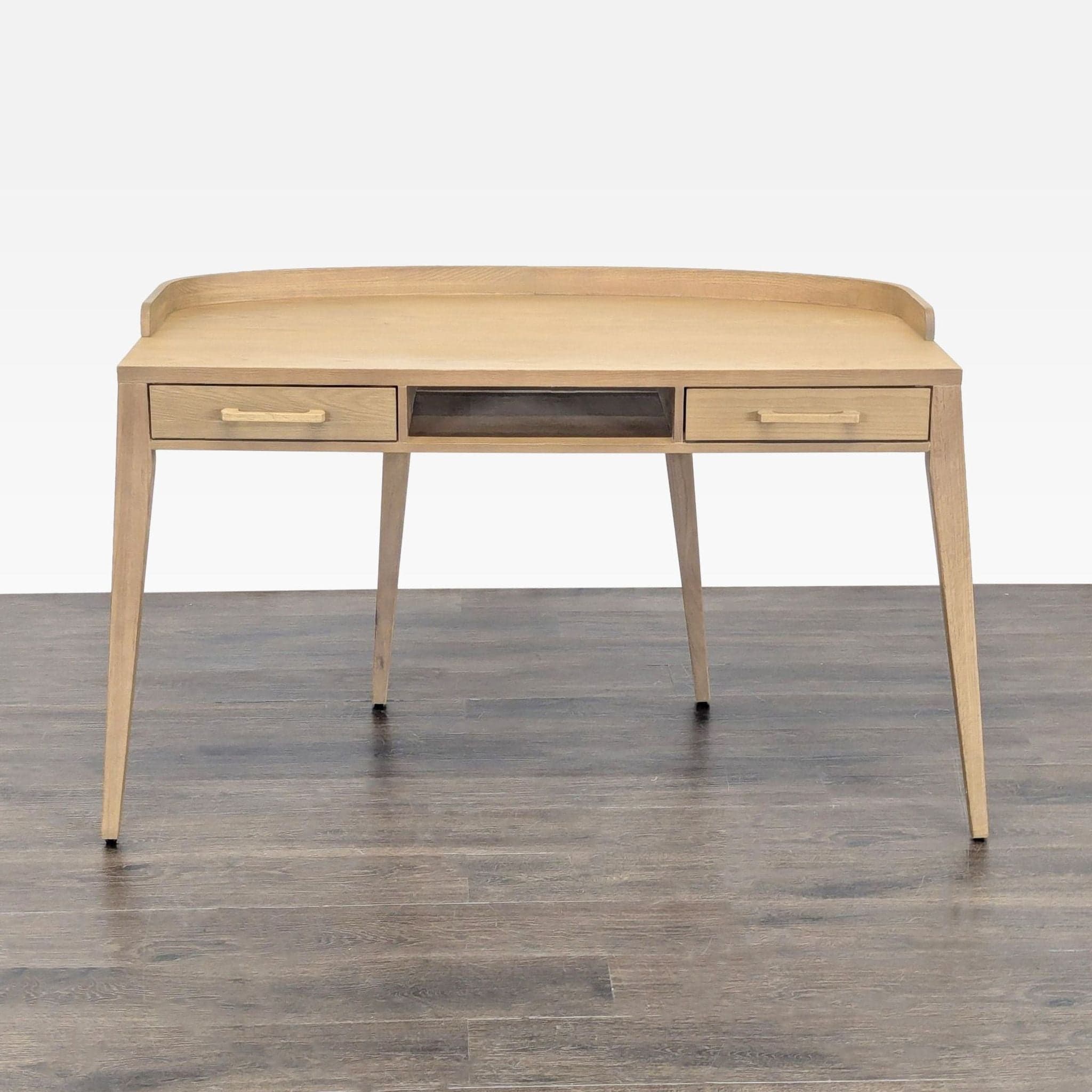 Four Hands Armstrong Modern Light Wood Desk with Two Drawers and Raised Back Edge - Image 1