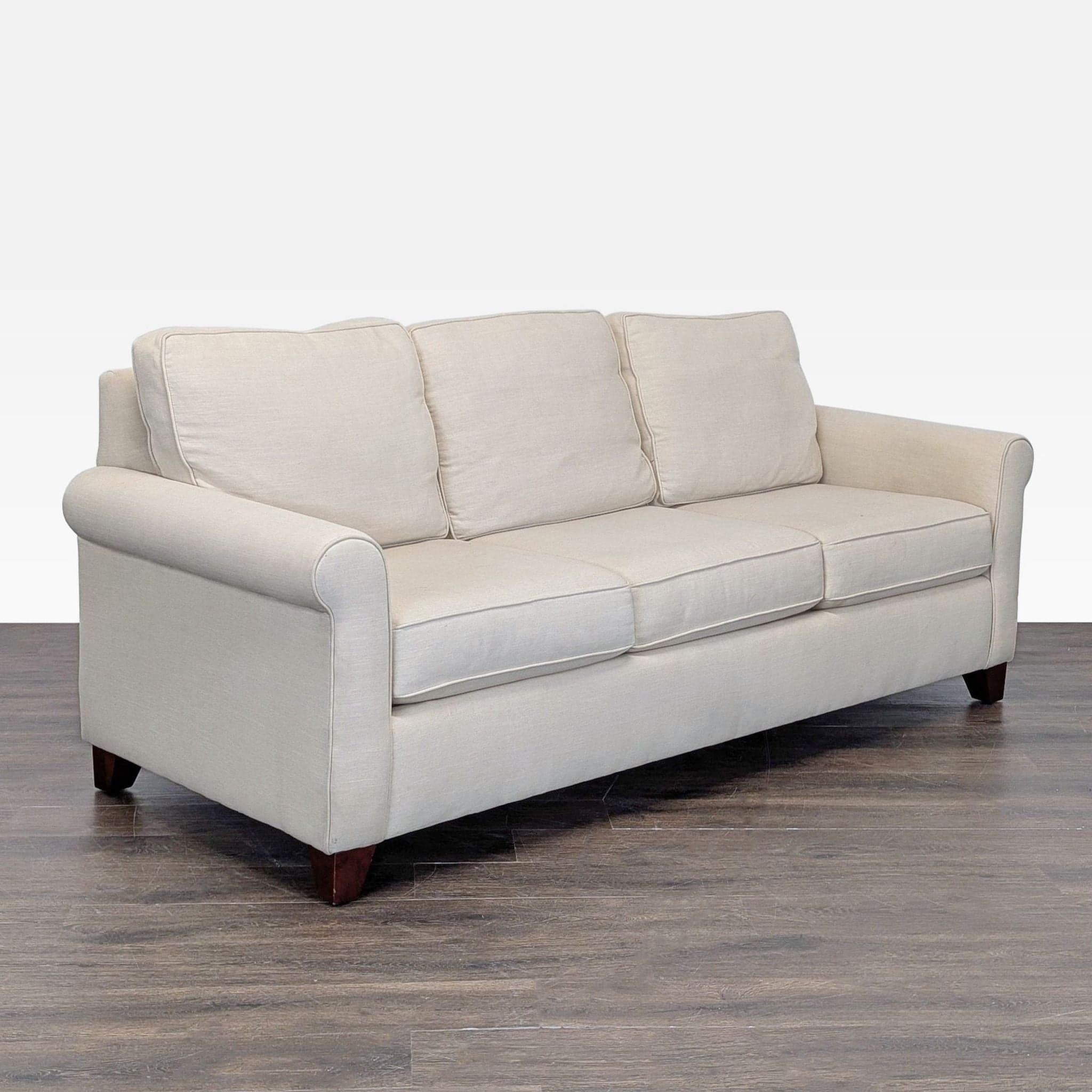 Pottery Barn Buchanan 3-Seat Beige Sofa with Rolled Arms - Thumbnail 2