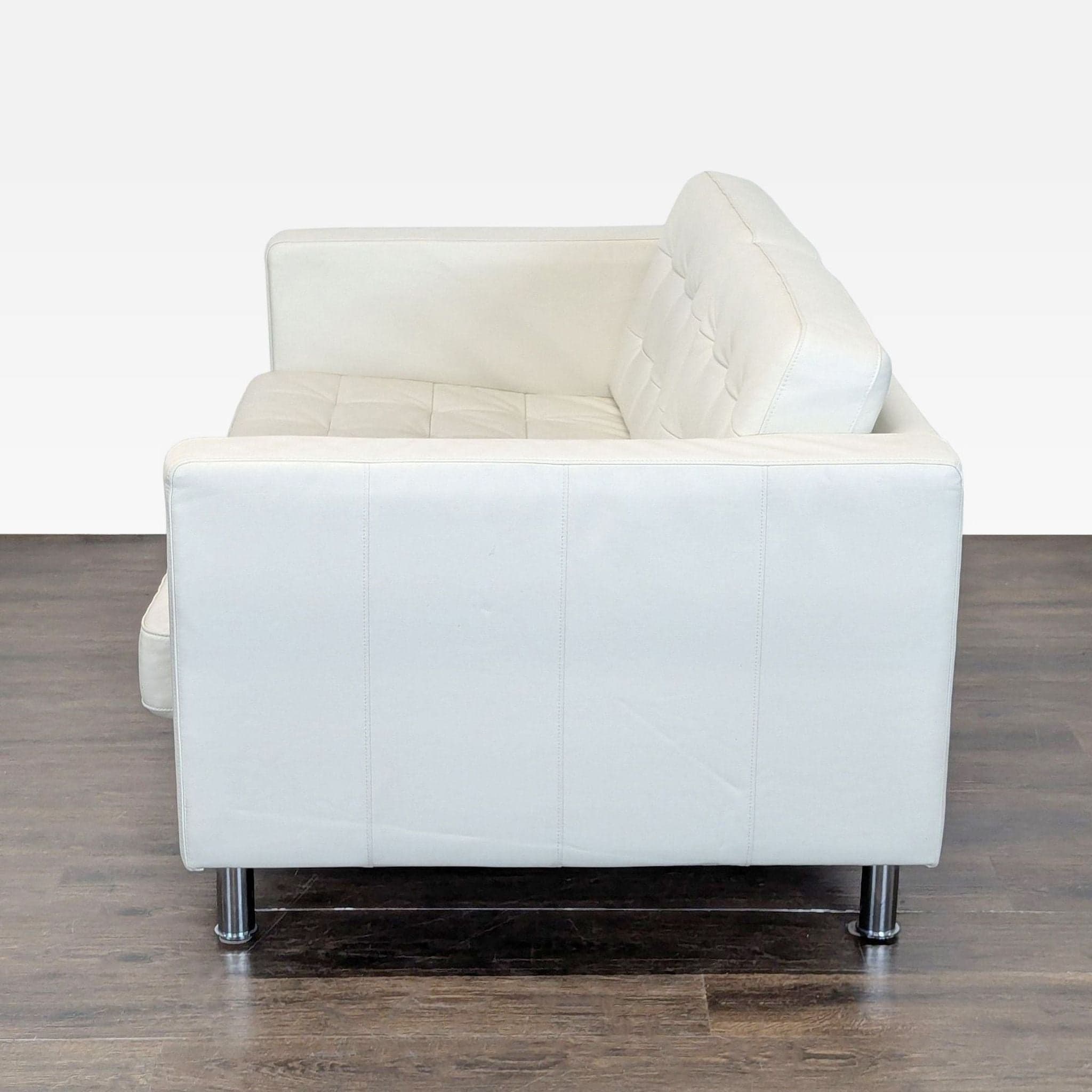 Ikea Morabo Modern White Leather Loveseat with Stainless Steel Legs - Thumbnail 5