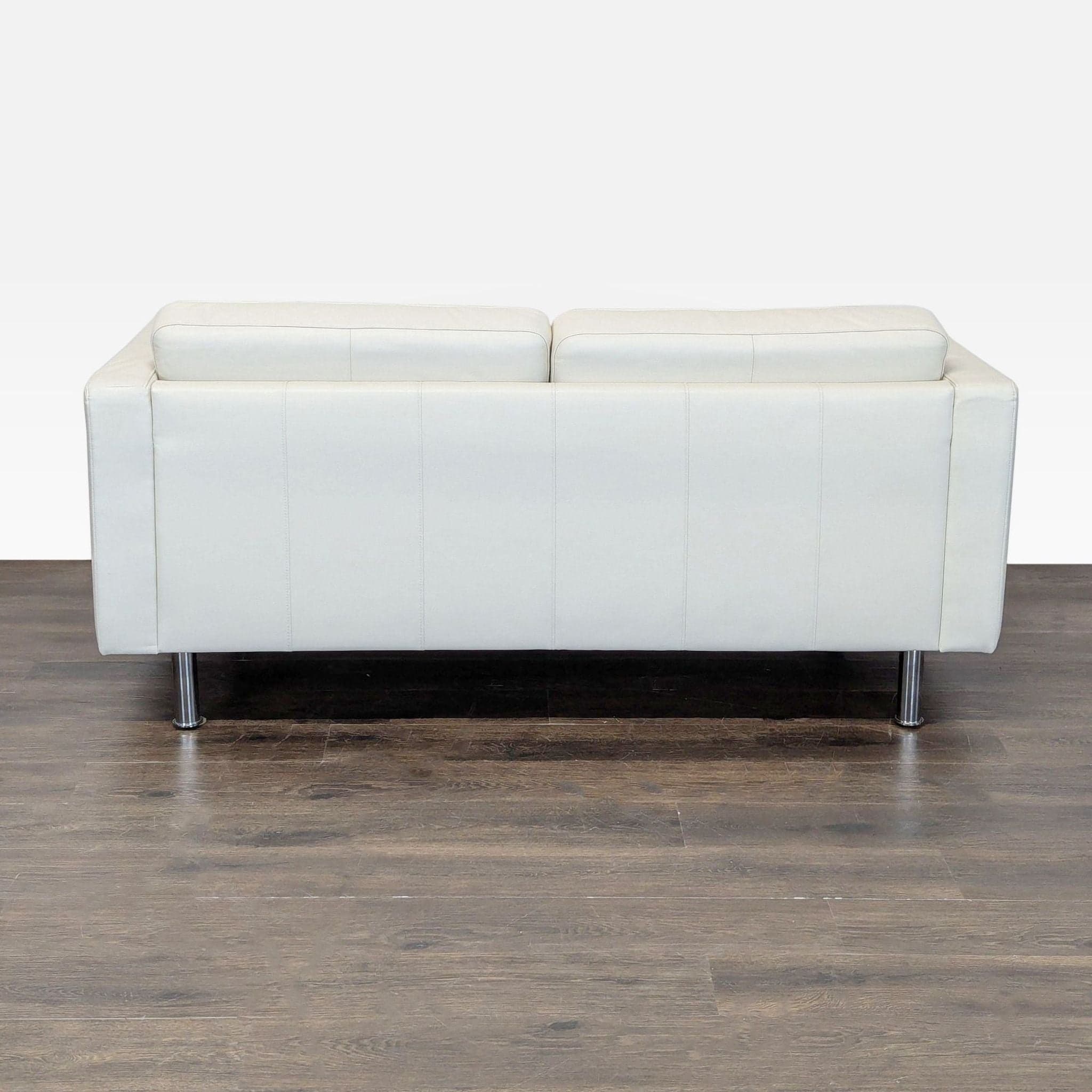 Ikea Morabo Modern White Leather Loveseat with Stainless Steel Legs - Thumbnail 4