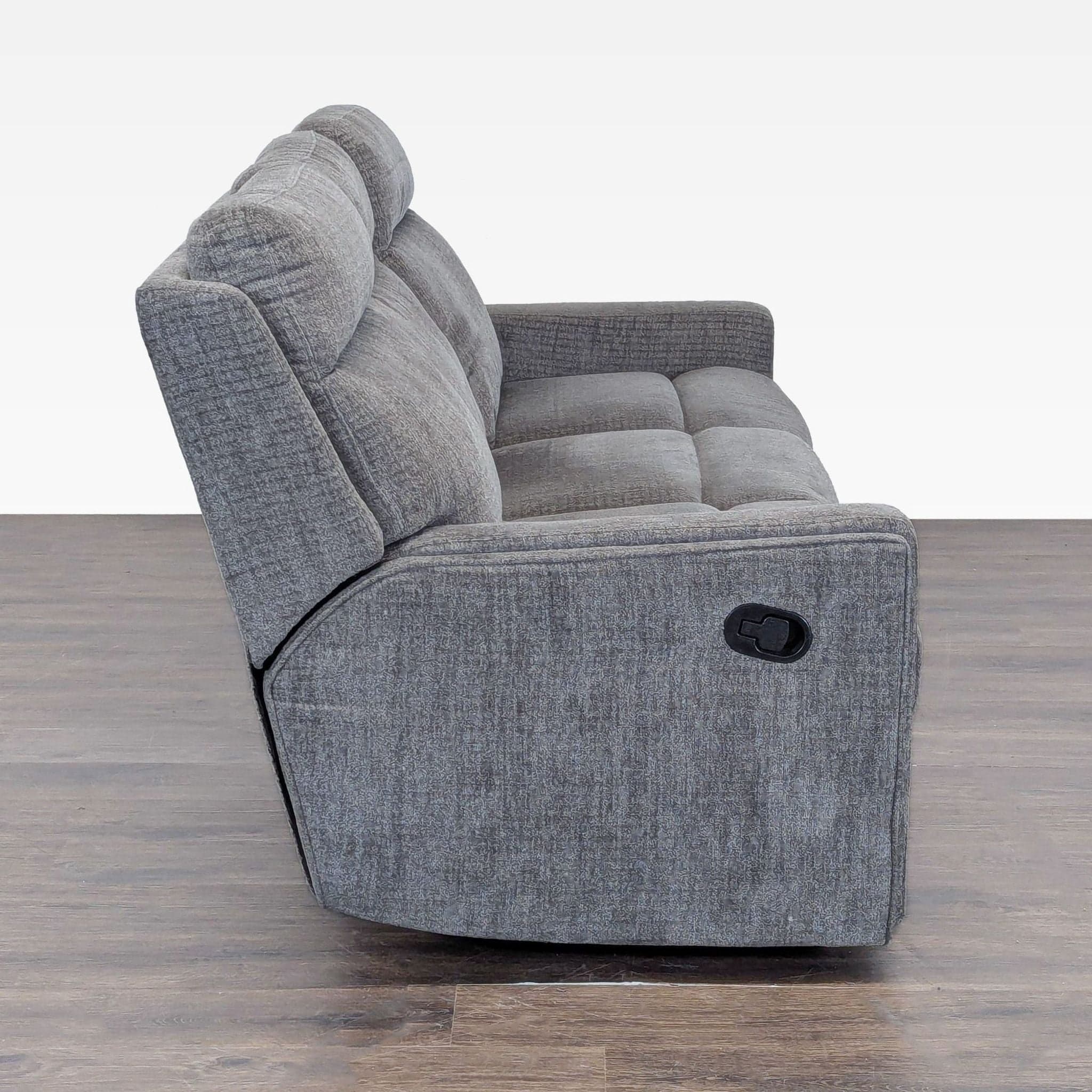 Living Spaces 3-Seat Reclining Sofa in Gray Fabric - Thumbnail 10