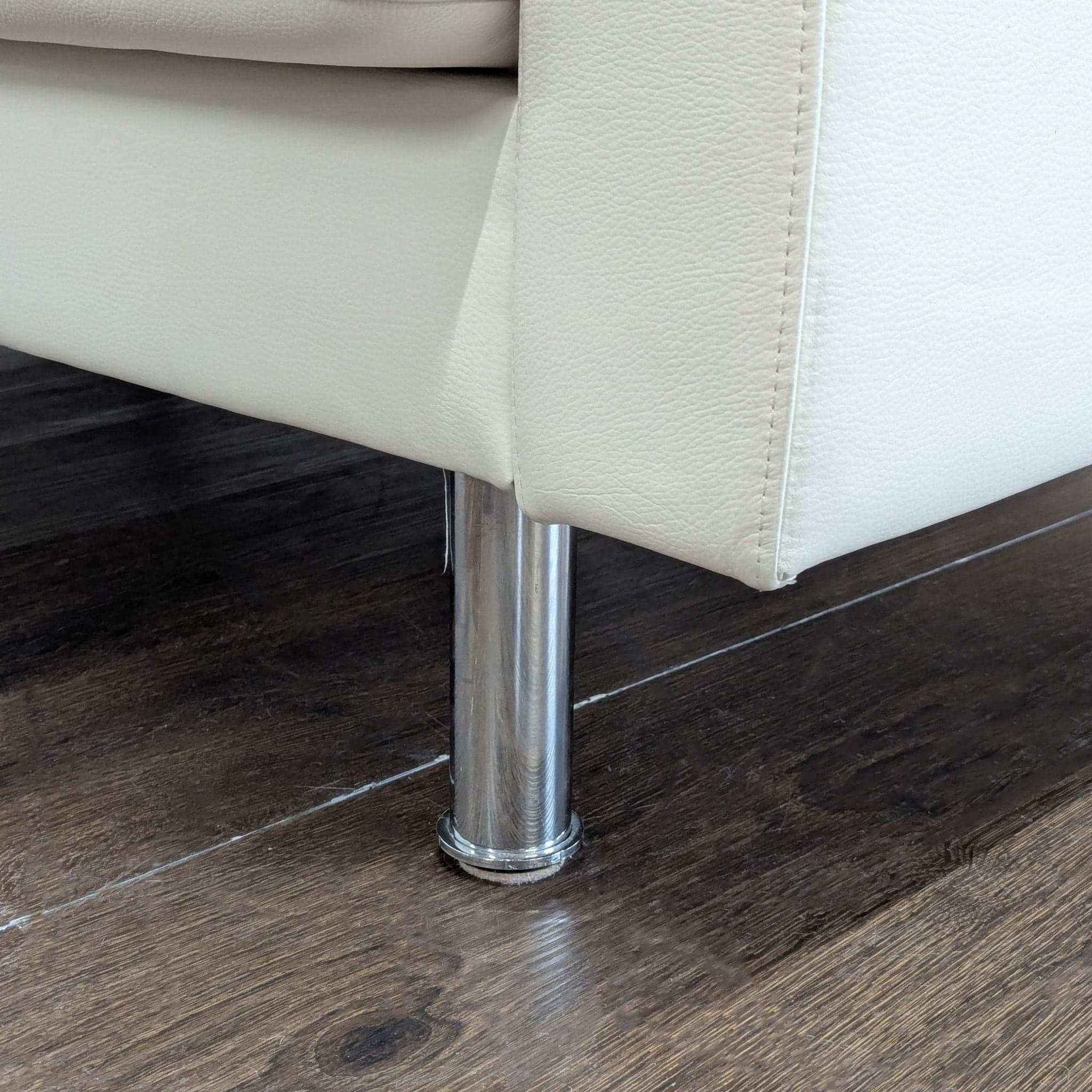 Ikea Morabo Modern White Leather Loveseat with Stainless Steel Legs - Thumbnail 6