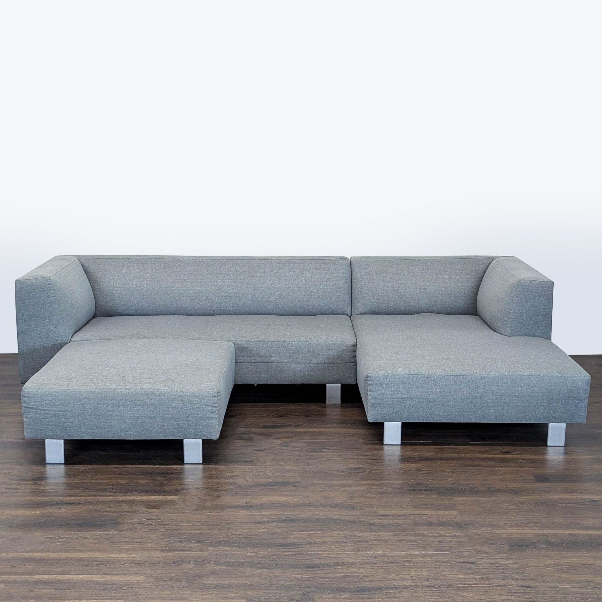 Room and Board Chelsea Modern Gray Sectional Sofa with Ottoman - Image 1