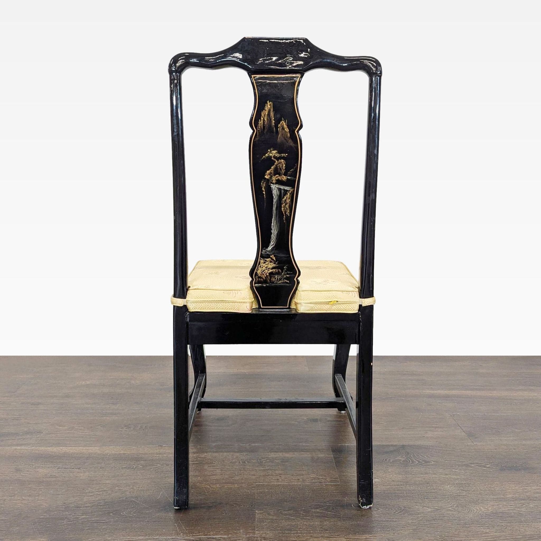 Custom Chinoiserie Black Lacquer Dining Chair - Thumbnail 2