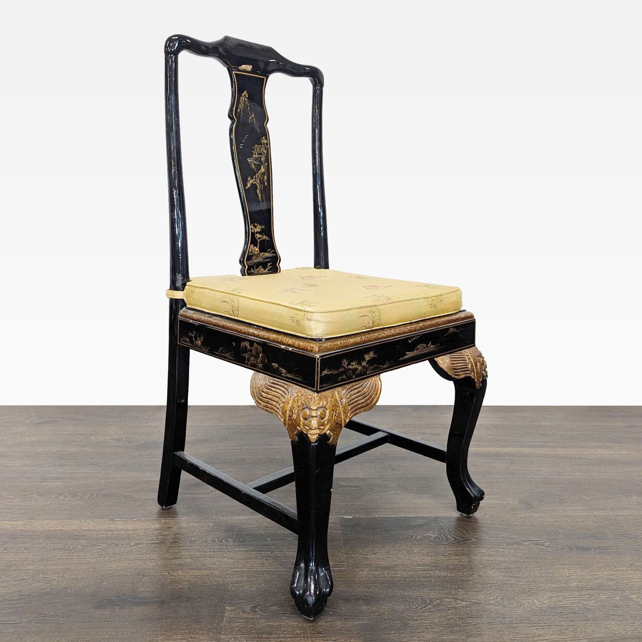 Custom Chinoiserie Black Lacquer Dining Chair - Thumbnail 9
