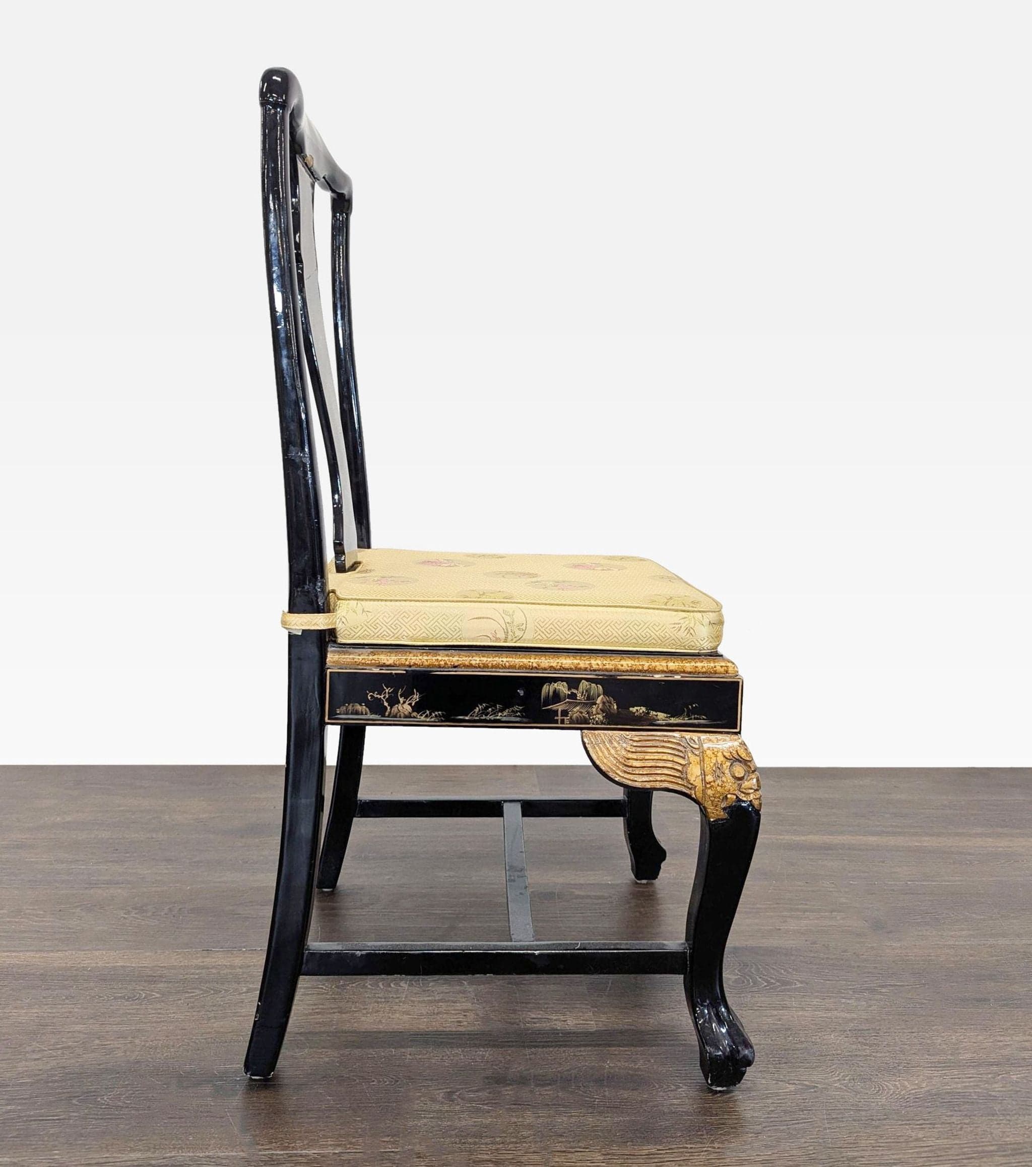 Custom Chinoiserie Black Lacquer Dining Chair - Thumbnail 8