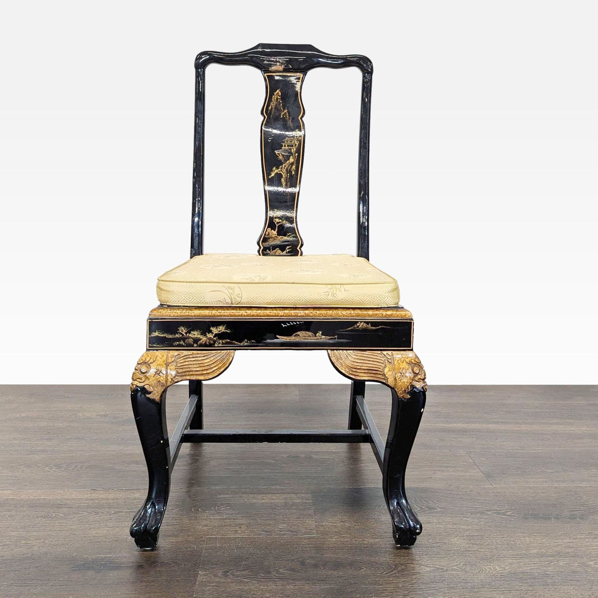 Custom Chinoiserie Black Lacquer Dining Chair - Image 1
