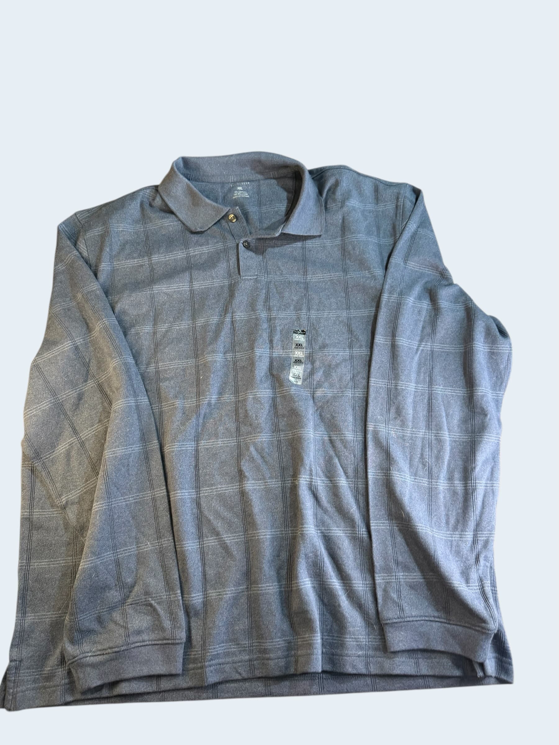 Van Heusen Men's XXL Long Sleeve Plaid Polo Shirt Gray 75% Cotton NWT Shirt - Image 1