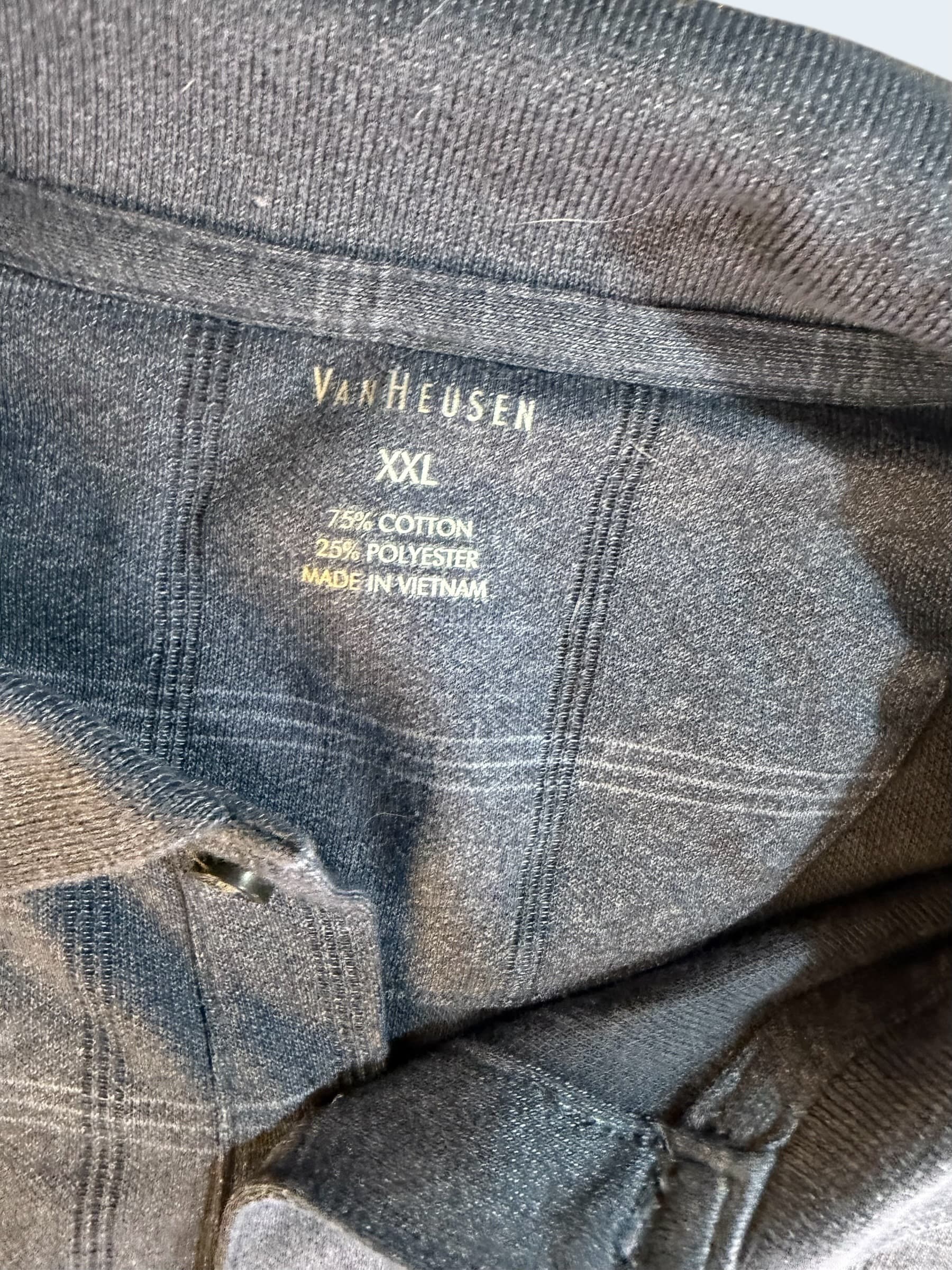 Van Heusen Men's XXL Long Sleeve Plaid Polo Shirt Gray 75% Cotton NWT Shirt - Thumbnail 2