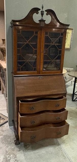 Secretary Desk With Wooden 3 Drawers And 2 Glass Doors - Thumbnail 2