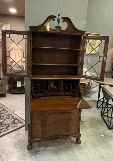 Secretary Desk With Wooden 3 Drawers And 2 Glass Doors - Thumbnail 3