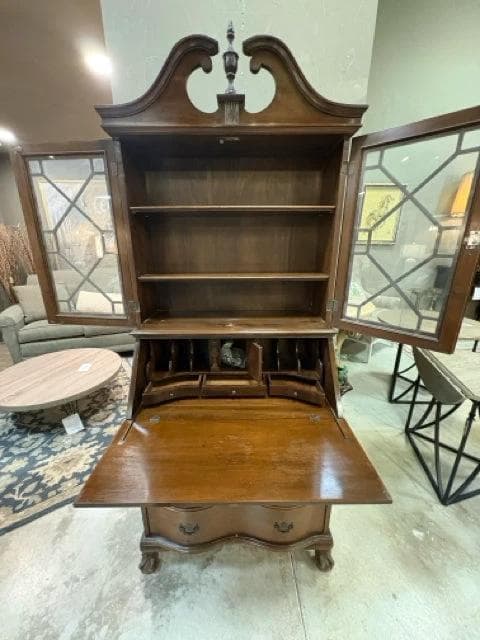 Secretary Desk With Wooden 3 Drawers And 2 Glass Doors - Thumbnail 4