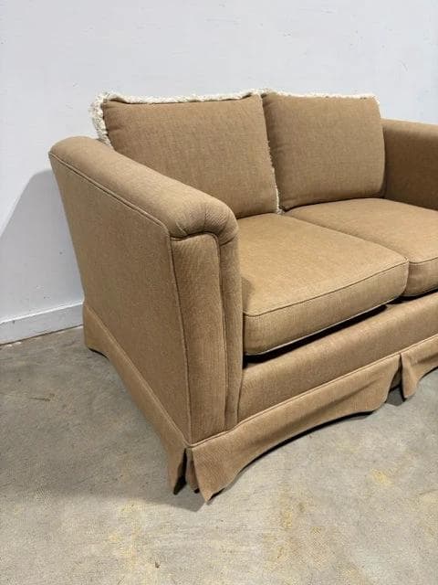 Beige Upholstered Loveseat with Fringed Back Cushions - Thumbnail 4