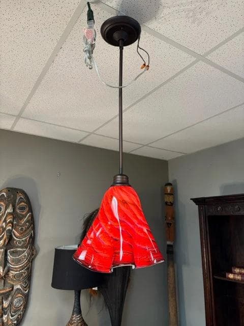 Lrg Red Handblown Glass Pendant Light in by Scott Hartley of Infinity Art Glass - Image 1