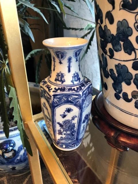 Small Nature Scene Blue and White Vase - Image 1