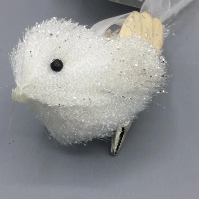 White Sparkle Birds with Clip - Image 1