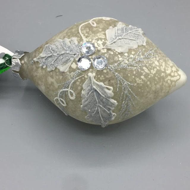 Medium Silver Glass Beaded Teardrop Ornaments - Image 1