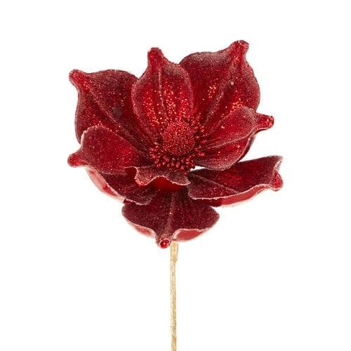 *NEW* 23" Red Glittered Metallic Magnolia Stem - Image 1