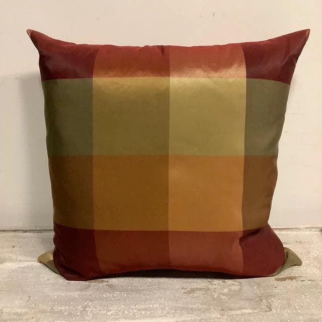 Red, Green & Gold Plaid Satin Pillow - Image 1