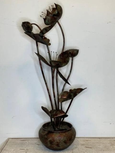 *NEW* Metal Flower and Leaf in Pot Water Fountain with UL Pump - Image 1