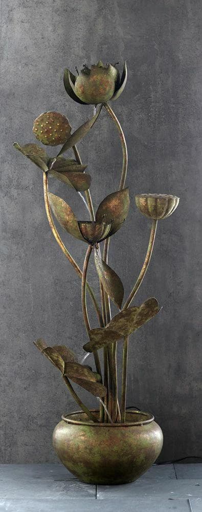 *NEW* Metal Flower and Leaf in Pot Water Fountain with UL Pump - Thumbnail 2