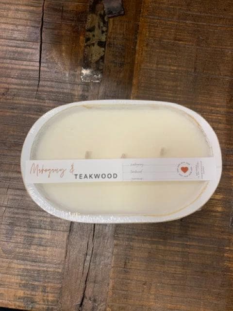 *NEW* 3-Wick Wood Dough Bowl Candle-Mahogany & Teakwood - Image 1