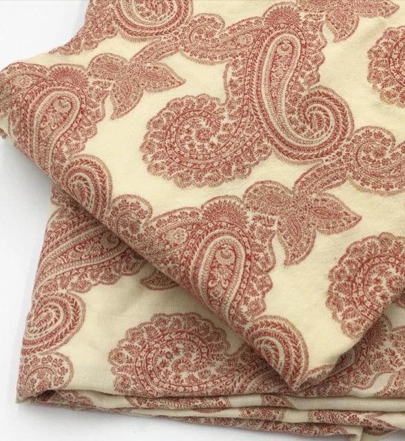 Pottery Barn Paisley Red and Cream Queen Duvet Cover Set with 2 Shams - Thumbnail 2