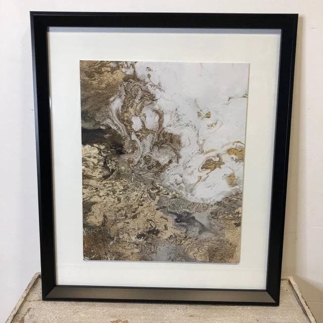 White and Gold Swirl Print in Black Frame - Image 1