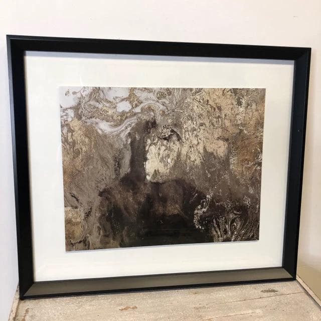 White and Gold Swirl Print in Black Frame - Thumbnail 3