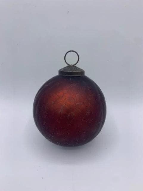 Matte Dark Orange Crackled Glass Ornament - Image 1