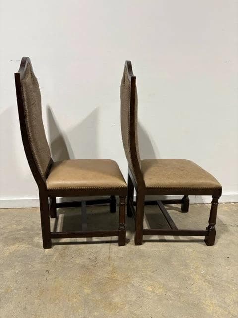 Set of 2 Gold Upholstered Leather Seat Dark Wood Dining Chairs - Thumbnail 3