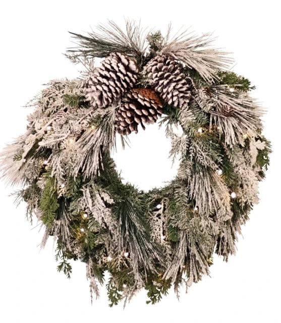 24" Snowfall Creek Pre-Lit Christmas Wreath - Image 1