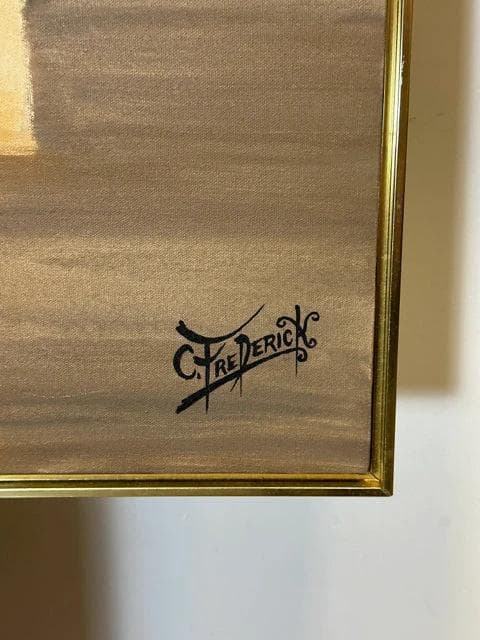 Desert Landscape Abstract Oil Painting in Gold Frame by C. Frederick - Thumbnail 2