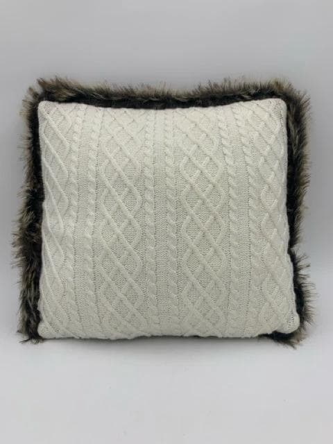 White Knitted Fur Lined Pillow - Image 1
